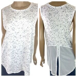 AVIA Sleeveless Top Blouse Size L White & Gray Asymmetric Hem Polyester/Spandex